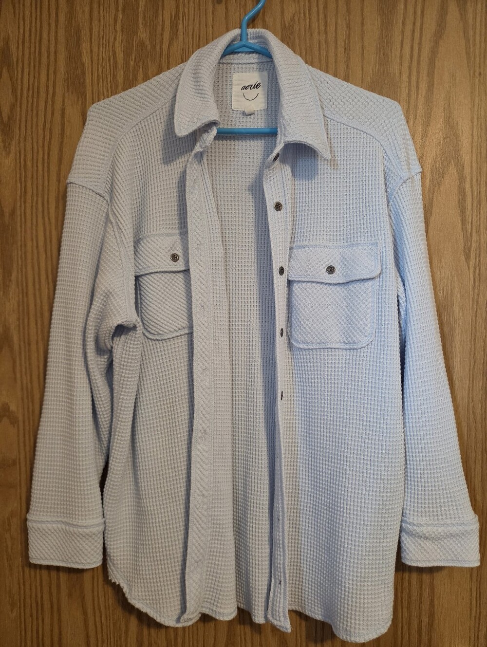 Aerie Women's Light Blue Waffle Button Up